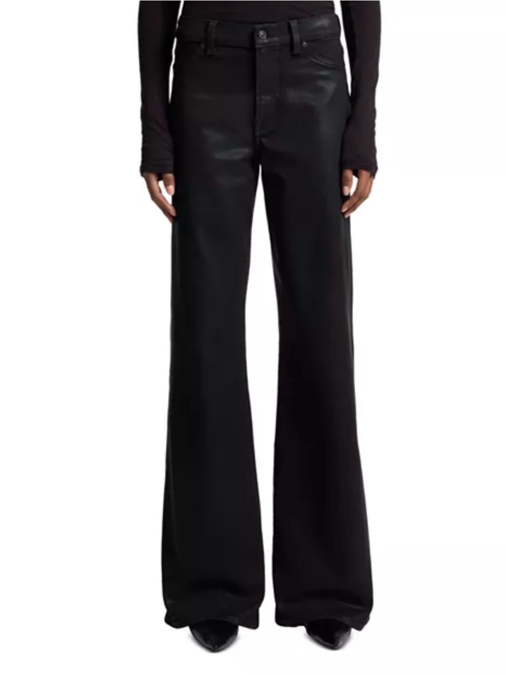 7 For All Mankind Black High-Rise Wide Leg Flare Jeans